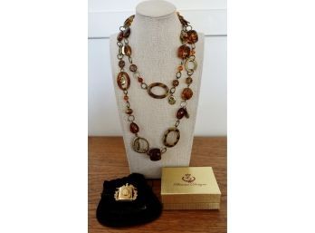 Vintage Premier Designs 40' Necklace With Ann Hand Eagle Locket Pendant/brooch, Both In Original Packaging
