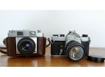 Vintage Zeiss Ikon Contina & Honeywell Pentax Cameras, 1 With Leather Case