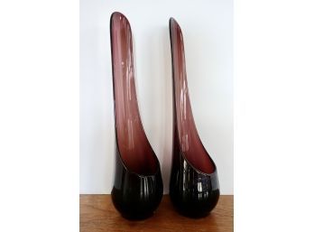 Mid Century Swung Glass Taper Candle Holders