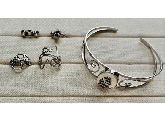 Assorted Rings And Scrimshaw Bracelet