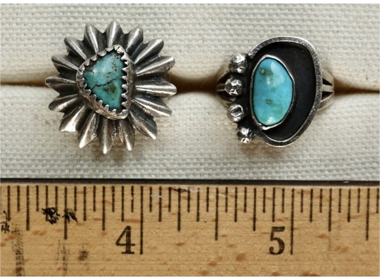 2 Unique Sterling And Turquoise Rings