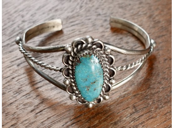 Vintage Sterling And Turquoise Cuff Bracelet, Signed PS