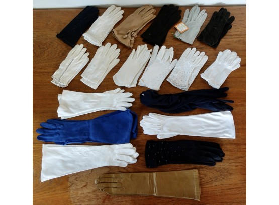 19 Pairs Of Vintage Gloves Including Leather & Beaded