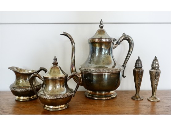 Antique Silver Plate Tea Service & Shaker Set