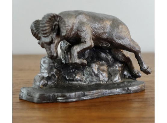 Heavy Pewter Big Horned Sheep, Signed Ricker