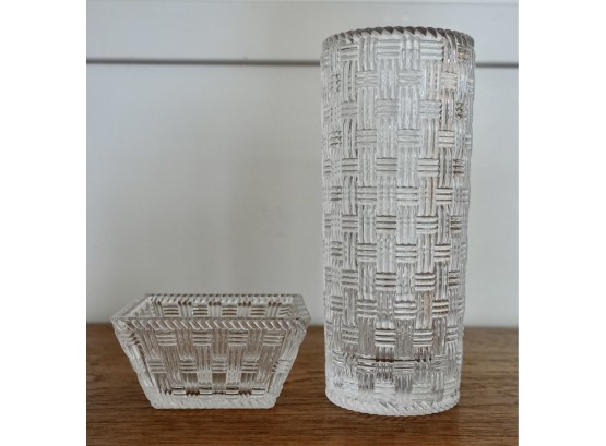 Tiffany & Co. Clear Weave Vase And Dish