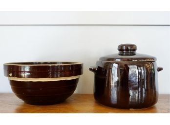 Stoneware 9' Bowl And West Ben Bean Pot