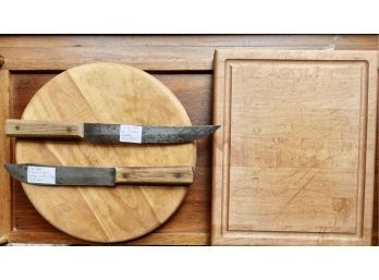 Vintage Ontario & Forgecraft Knives With Maple Butcher Blocks