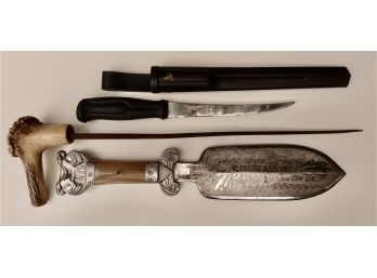 Ceremonial And Falcon Knives With Antler Handled Pick