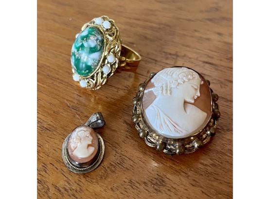 2 Cameo's & Cocktail Ring