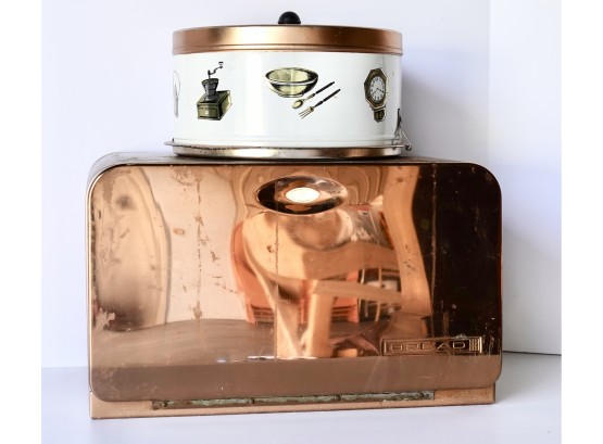 Vintage Copper Finish Bread Box And Cake Carrier AS IS