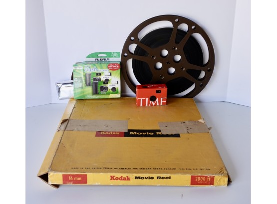 Vintage Reel To Reel Film & Two Disposable Film Cameras