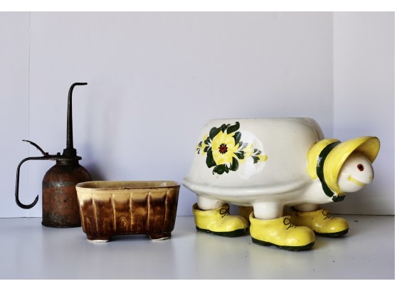 Vintage Planters And Oil Can