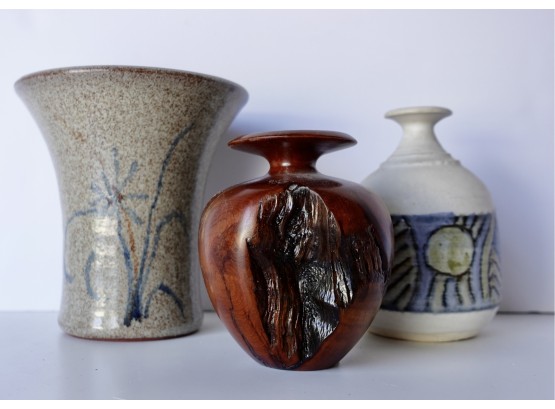 Hand Made Pottery And Wood Vases