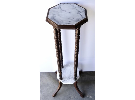 Marble And Wood Plant Stand