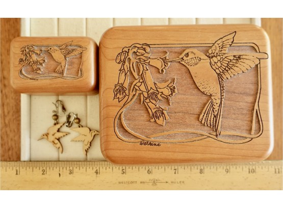 Wood Trinket Boxes And Hummingbird Earrings