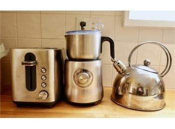 Toaster, Breville Milk Frother, And Teapot