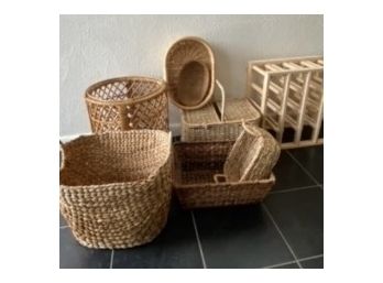 Assorted Baskets And Wine Rack