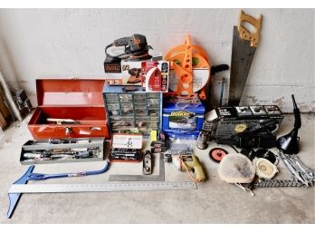 Large Lot Of Tools - Drill, Fatsteners, Extension Cord, Sanders/polisher (missing 7' Pad) Tool Box, Etc.