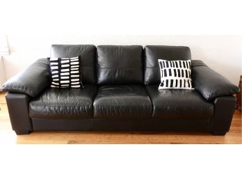 Large Black Leather Sofa With Throw Pillows