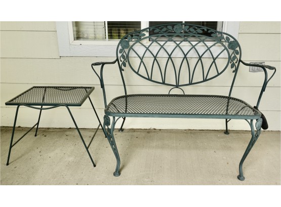 Iron Patio Bench And Side Table
