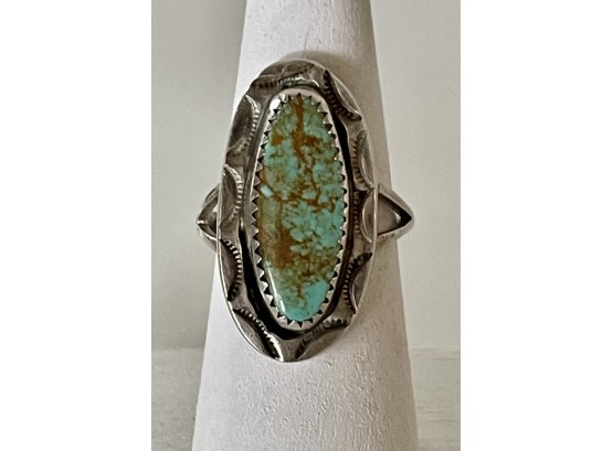Native American Turquoise And Sterling Ring With Hallmark