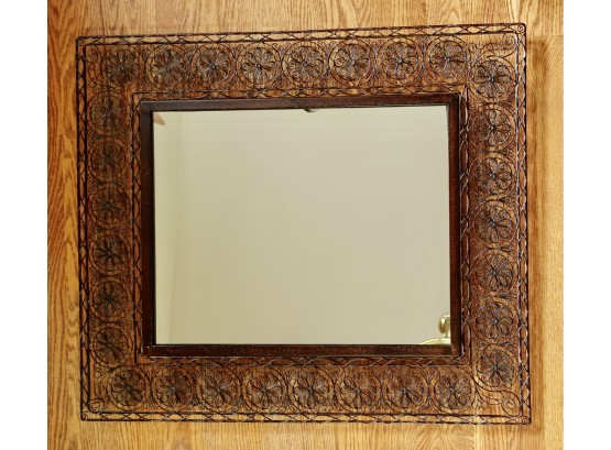 Ornate Mirror With Metal Scrollwork