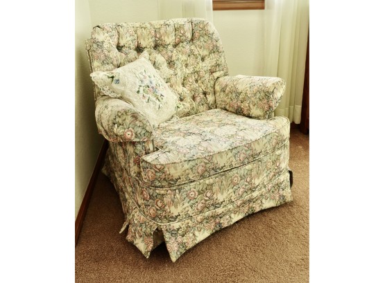 Floral Occasional Chair With Embroidered Pillow