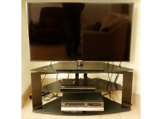 Samsung 46' Smart TV & DVD Player, JVC VCR, & TV Stand