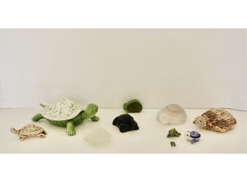 Adorable Turtle Collection Including Ceramic, Stone, Glass, & Shell