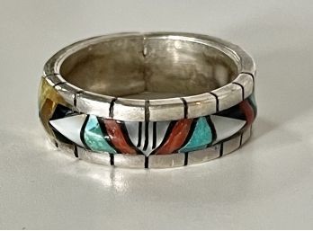 Zuni Inlay Ring Signed W Lucio, As Is