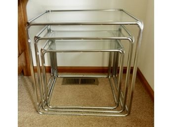 Set Of Vintage Chrome And Glass Nesting Tables