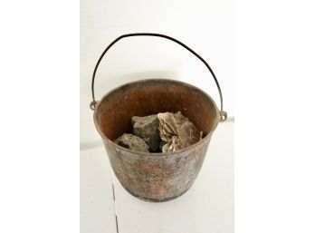 Cast Iron Footed Bucket With Rocks And Mica