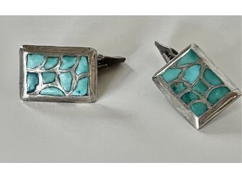 Vintage Sterling And Turquoise Cufflinks, 11.1g