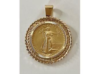 1986 1/4oz Gold Liberty Coin Set In 18k Gold Pendant