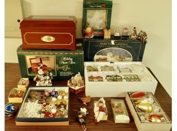 Christmas Village, Ornaments, & Large Music Box