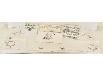 3 Sets Of Vintage Embroidered Pillowcases And More