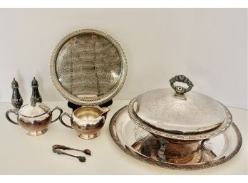 Assorted Silver Plate Serving Items Including Pyrex Insert