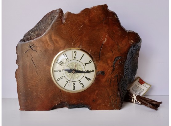 California Redwood Live Edge MidCentury Clock - Appears To Be In Working Order