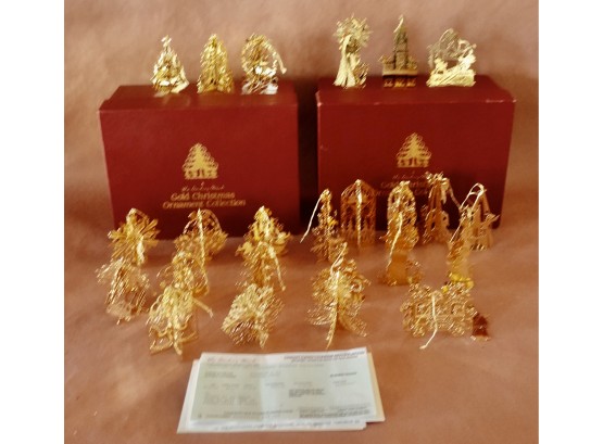 2 Boxes Of 1980's Danbury Mint Gold Collection Christmas Ornatments