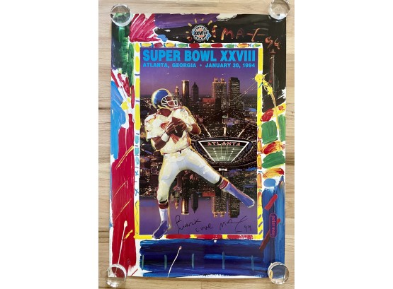 Peter Max Signed Super Bowl XXVIII Poster Of John Elway