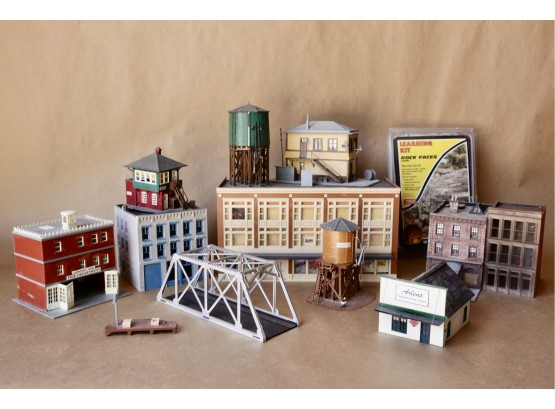 What Appear To Be HO Scale Model Train Buildings And Rock Face Kit