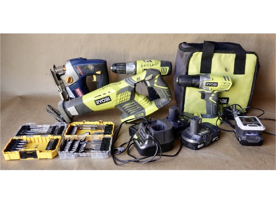 Ryobi Drills, Jigsaw, And Multitool With Bits, As Is