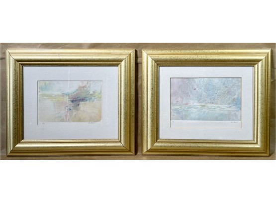 2 Abstract Monoprints By Artist Ann Hoyt