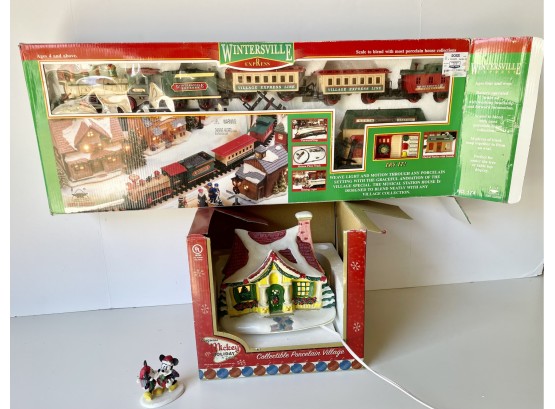 Original Mickey Holiday Village And Wintersville Express Train Set