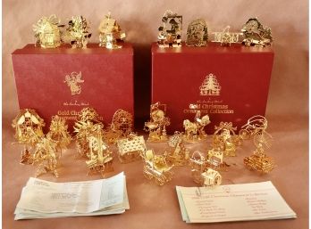 1980's Danbury Mint Gold Collection Christmas Ornaments In Box