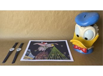 Donald Duck Bank, Charlie Tuna Watches & Dumbo Print