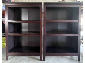 Pair Of Expresso Finished Bookcases - Missing A Few Pegs For Shelves & See Photos For Wear