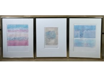 3 Abstract Monoprints By Artist Ann Hoyt - Glass Cracked On One