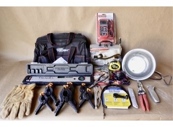 Assorted Tools Including Mini Rotary, Tool Bag, Clamps, & Multimeter